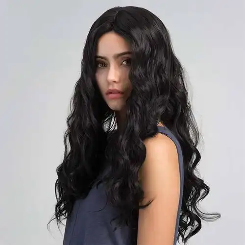 假发欧美长卷发染色自然黑色水波纹大卷中分卷发假发批发跨境
