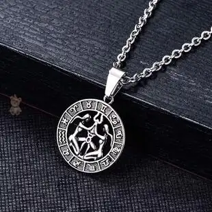 星盘保岁吉宏项链女十二星座男女银吊坠欧美镂空浮雕复古星座