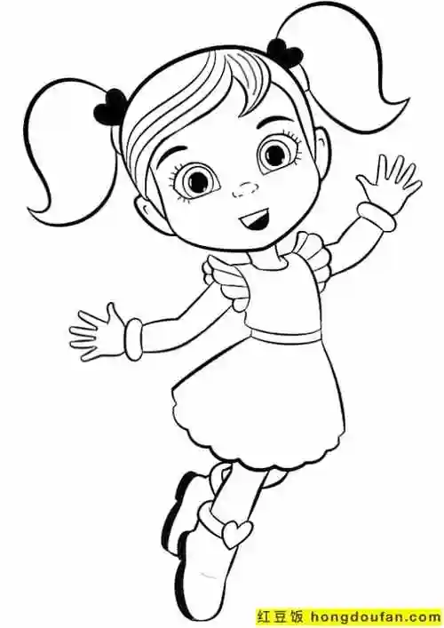 10张穿着可爱小裙子的女孩子涂色卡通图片-红豆饭小学生简笔画大全