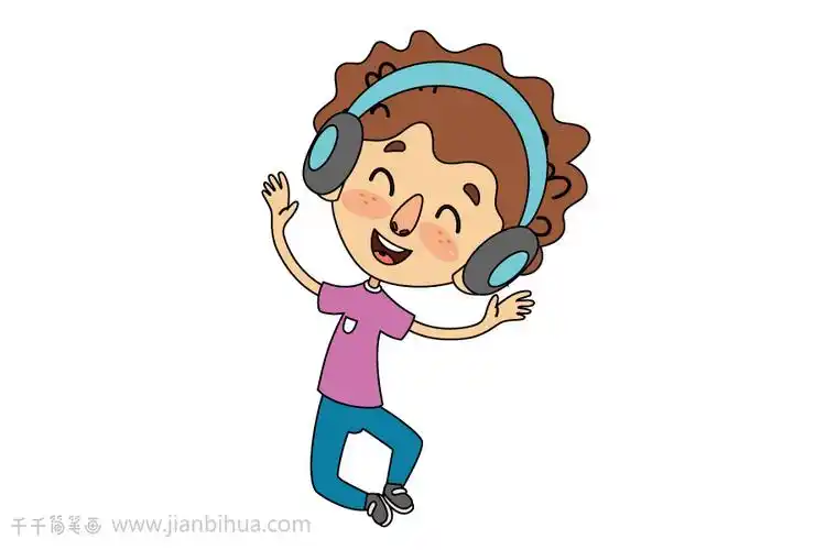 听音乐的小男孩简笔画