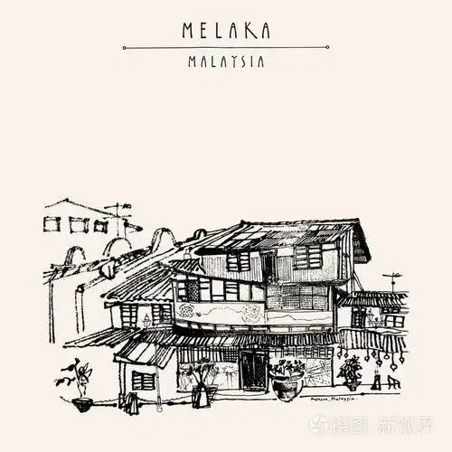 在马来西亚的历史老宅插画-正版商用图片0gf5s8-摄图新视界