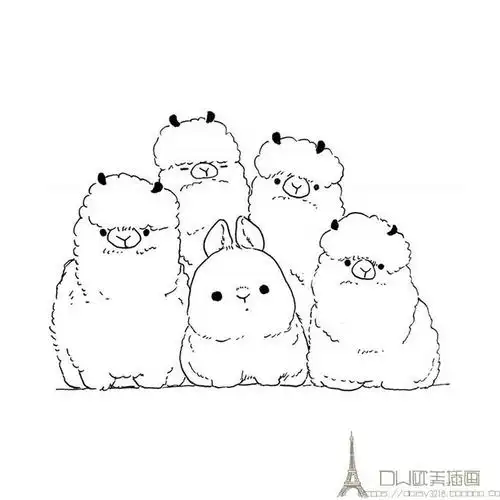 国外简笔卡通兔子线稿简笔动物线稿卡通兔子线描稿卡通插画素材图淘宝