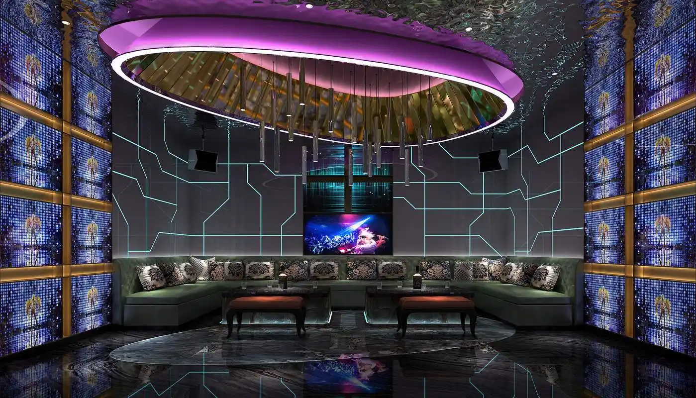 和当下大型的纯派对ktv所用的材料和灯光效果都是一样和同步