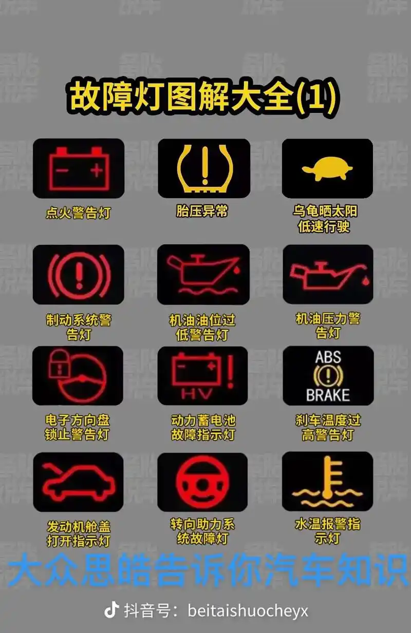 这些灯亮了代表什么,建议点赞收藏!#大众思皓 #低首付购车  - 抖音