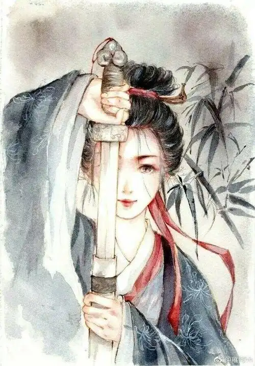 古风墨衣女子,执剑