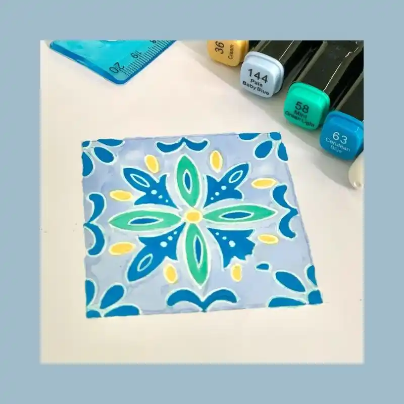 适合纹样绘制步骤 花卉纹样 单独纹样|原创 方形适合纹样,注意图案的