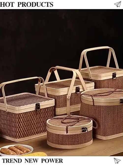 竹篮竹编包装竹篮子端午中秋粽子礼盒糕点特产手提竹盒编织