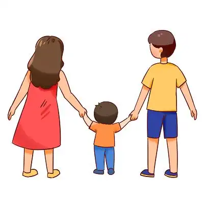 卡通手绘一家人人物背影插画素材