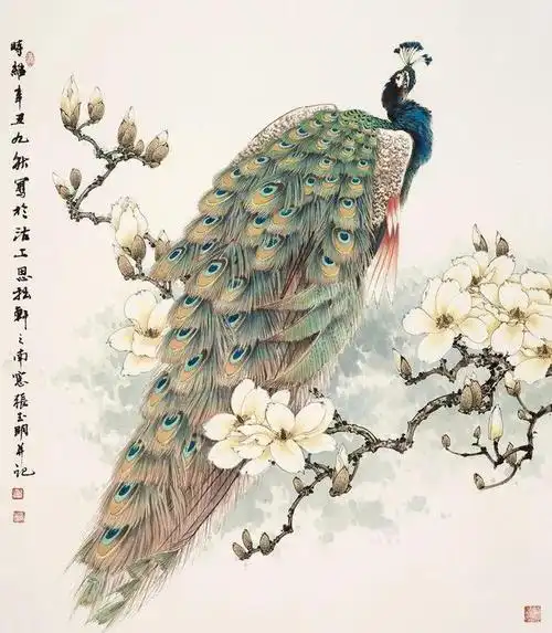 张玉明先生孔雀题材作品欣赏曾出版作品:2001年 天津人美出版社《扇面