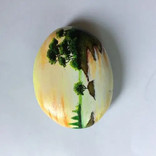 夕阳小河,美不胜收(石头画第106天打卡,附有详细过程图)