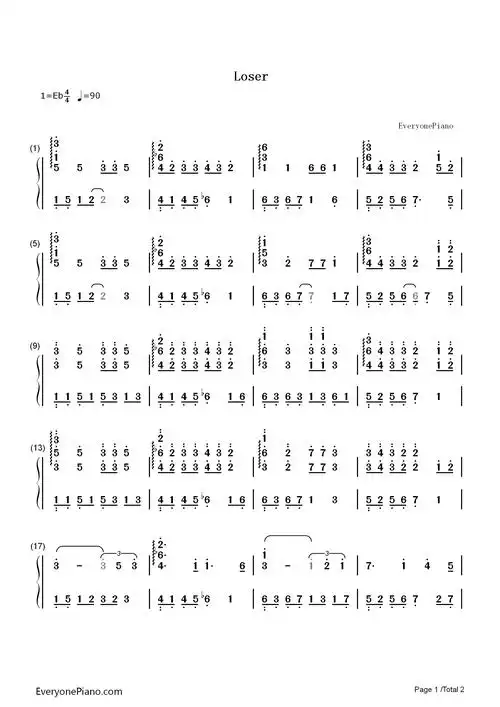 loser-big bang双手简谱预览1