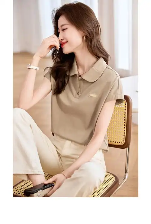 沫晗依美polo连袖简约短袖2024年夏季新款休闲基础百搭舒适t恤… - 17