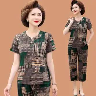 服饰内衣>女装>中老年女装>莫代尔>莫代尔妈妈夏装2024新款套装洋气