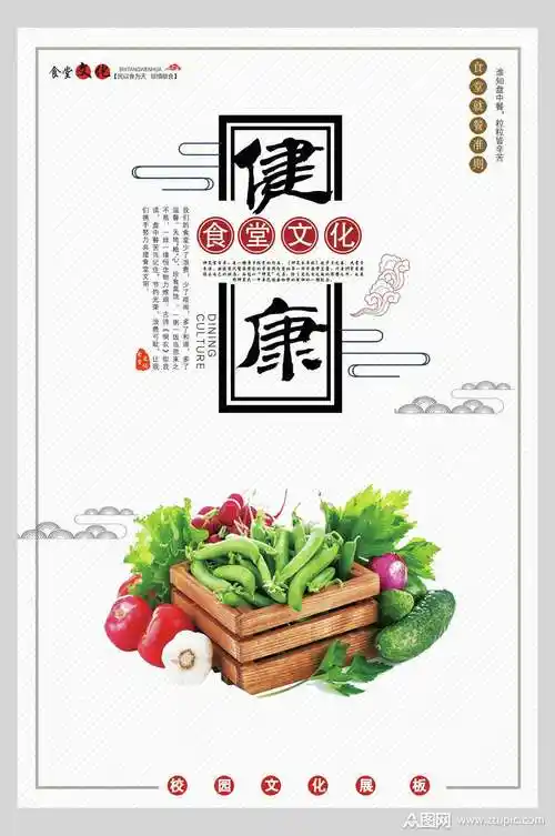 简洁大气健康食堂文化标语宣传挂画海报素材