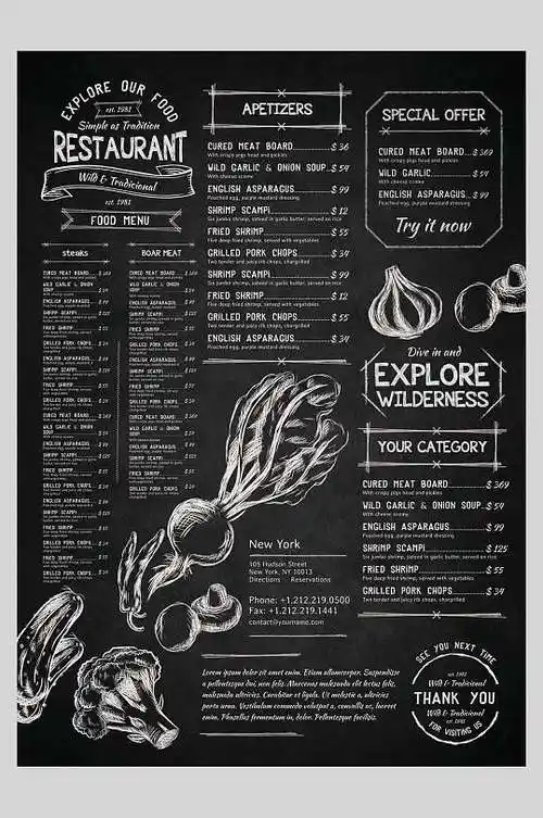 手绘时尚西餐厅菜单英文矢量素材立即下载英文手绘黄白高级感大气菜单