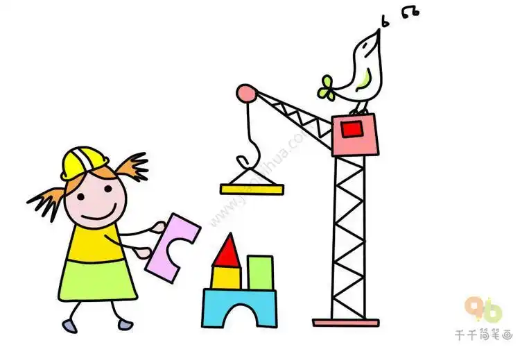 宝宝玩积木的简笔画