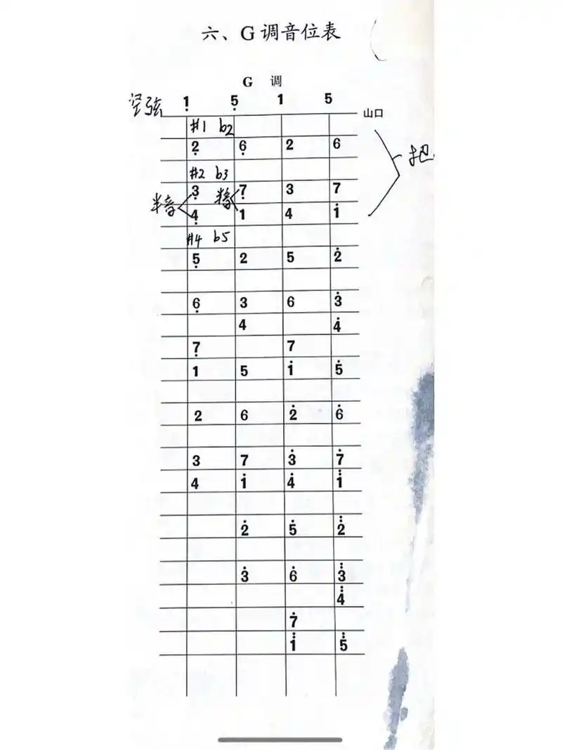 中阮常用调音位图来啦～ 弹曲子前先看调名,记好各空弦首调 中阮是不