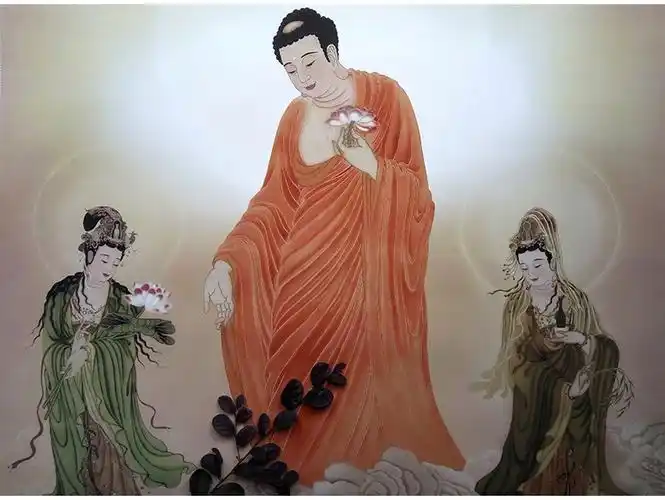 三圣佛像挂画佛像挂画三圣神像阿弥陀佛画像佛堂佛龛供奉中式禅意装饰