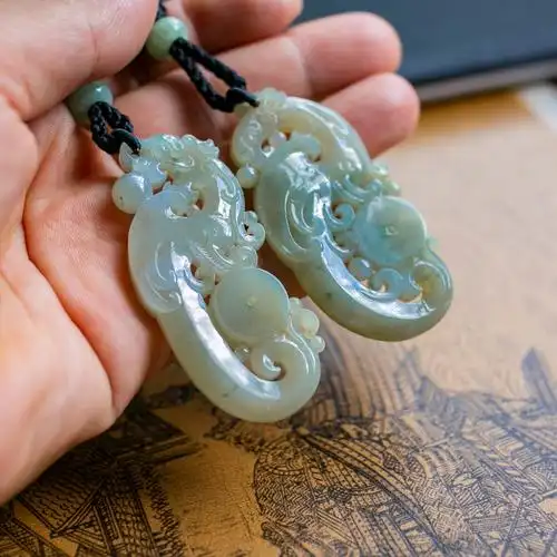 锦玉天然翡翠挂件吊坠仿古龙凤冰种xxz0289颈饰