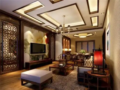 中式风格三居室客厅吊顶装修效果图欣赏