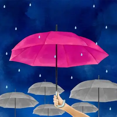 红色手绘雨伞夏天下雨雨水雨季撑伞素材