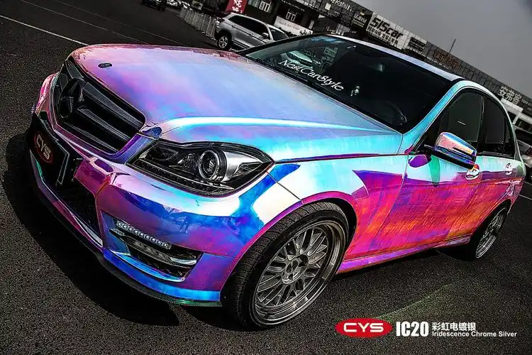 颜值控的最爱奔驰c200l彩虹电镀银车身改色贴膜