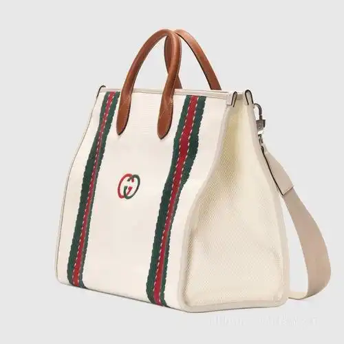 【gucci/古驰】互扣式双g中号托特包 白色帆布 701733 uztaf 8851-搜