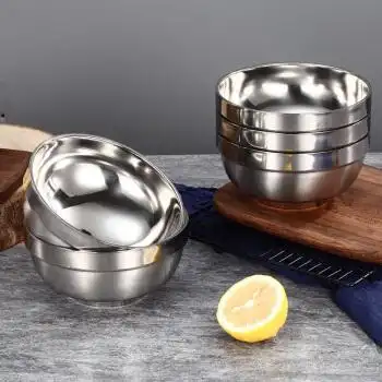 304不锈钢碗家用吃饭儿童小碗双层防烫单个宝宝铁碗大号汤碗304款14cm