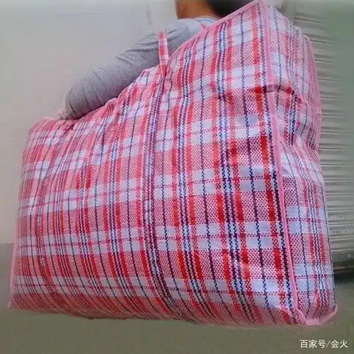 与日常生活中用来搬家,装大型行李的蛇皮编织袋十分相似.