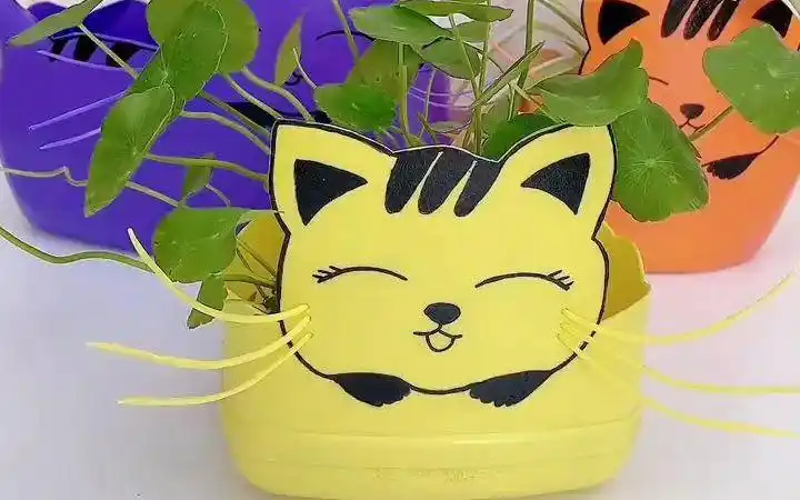 【变废为宝】洗洁精瓶子做的小猫咪花盆,不要太可爱了