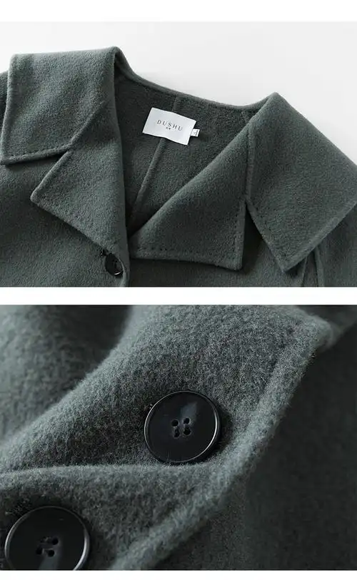 双面呢大衣女冬2021新款胖mm海军领宽松显瘦毛呢外套橄榄灰绿xxxxl