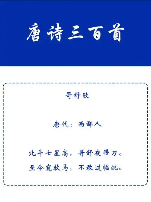 译文黑夜里北斗七星挂得高高,哥舒翰勇猛守边夜带宝刀.