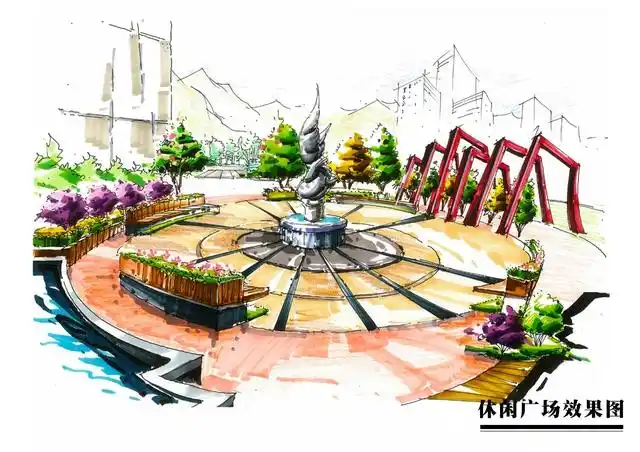 休闲广场效果图-手绘第8张图片