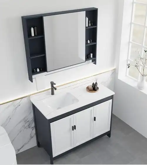 浴室柜落地式岩板一体轻奢阳台卫生间洗漱台面洗脸池洗手盆柜组合100