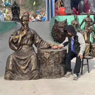 神医把脉看病玻璃钢雕塑古代人物号脉互动雕像中医文化厂家定制铜