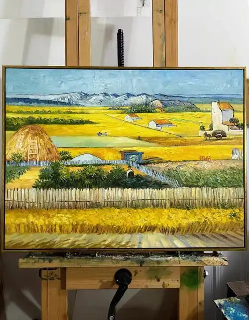 临摹梵高作品麦田丰收风景油画