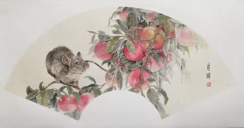 肖伟现代新工笔鼠年画鼠