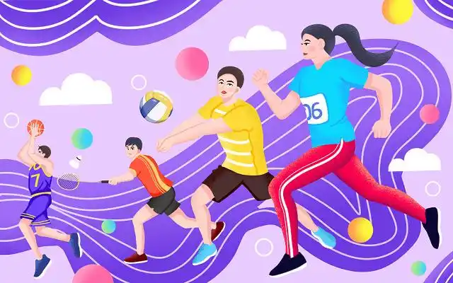 奔跑彩色卡通手绘全民健身运动会原创查海报
