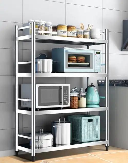 简约餐具防水杂物柜盆架墙角家用不锈钢厨房置物架落地式多层分层