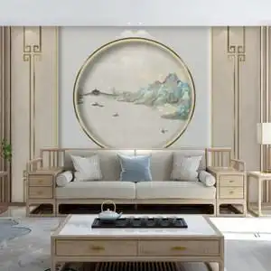 新中式电视背景墙壁纸客厅水墨山水写意墙纸壁画书房8d风景画墙布