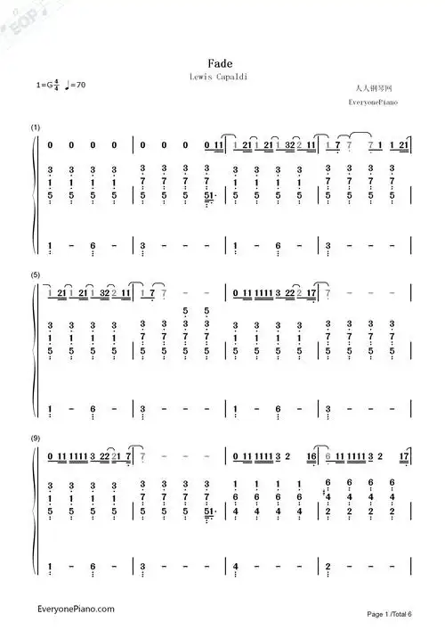 fade-lewis capaldi双手简谱预览1
