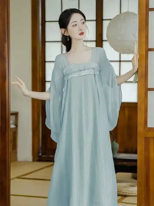 新中式国风改良汉服连衣裙淡绿色仙气飘逸禅意茶服日常通勤温柔