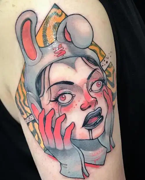 大臂彩色newschool兔女郎纹身图案