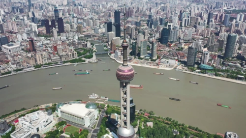 航拍下的陆家嘴,鸟瞰陆家嘴全貌,金融中心,东方明珠都在这里