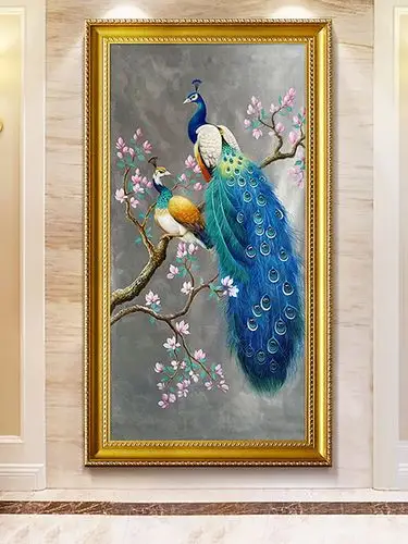 家美饰画 竖版手绘孔雀油画-最爱装饰我的美家