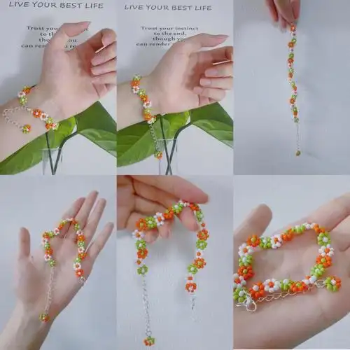 手作串珠小花米珠手链细节