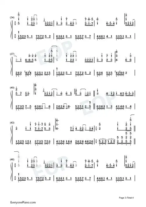 红豆-完美版双手简谱预览3-钢琴谱文件(五线谱,双手简谱,数字谱,midi