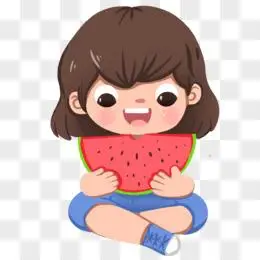 卡通素材小女孩吃西瓜