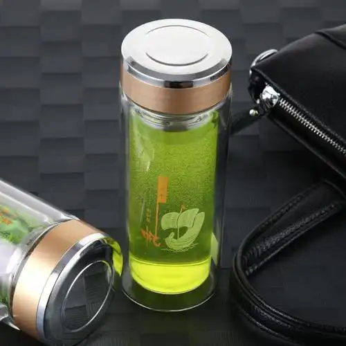 双层玻璃杯家用带把水杯办公茶杯男女士带手柄水杯子耐高温泡茶杯300