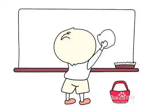 小女孩指着黑板的简笔画